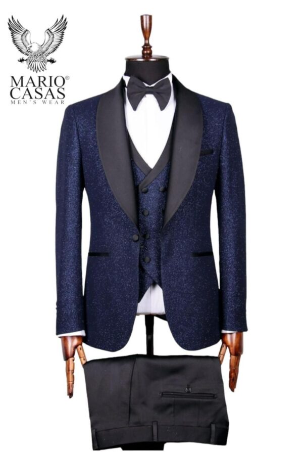 3 PCS Glitter Navy Tuxedo Suit