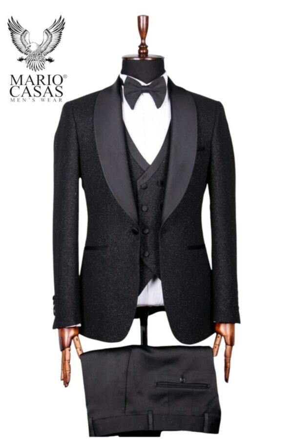 3 PCS Glitter Black Tuxedo Suit
