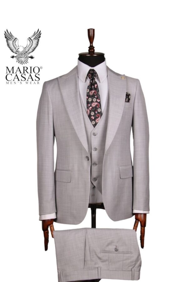 3 Piece Single Button Light Grey Suit